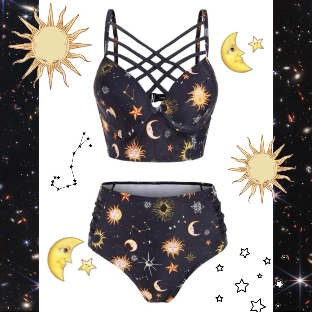 Retro Celestial Print Bikini Set